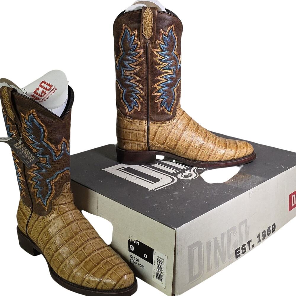 Dingo Trail Boss Brown and Tan Leather Western Cowboy Boots Mens Size 9D NWT